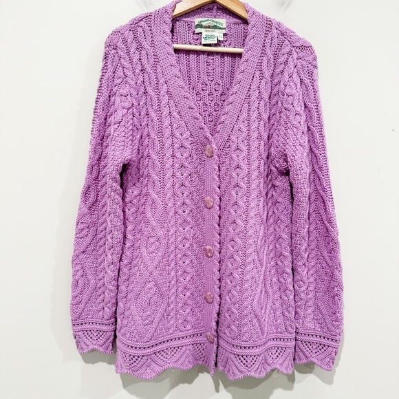 Aran Crafts Sweaters - ARAN CRAFTS Purple Cable Knit Women's Cardigan Sweater Ireland Wool Size Small